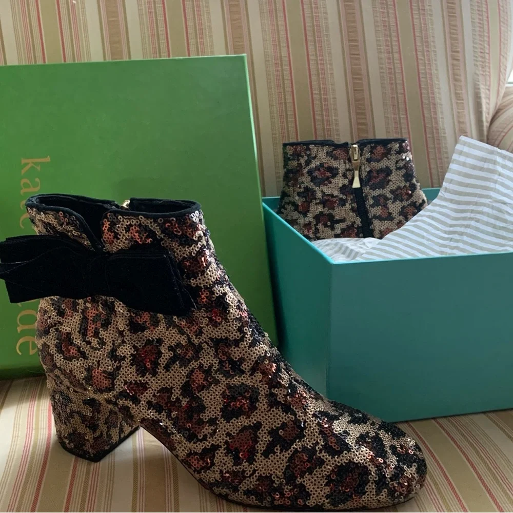 Kate Spade Sequin Ankle Boots with Bow - Picture 1 of 8